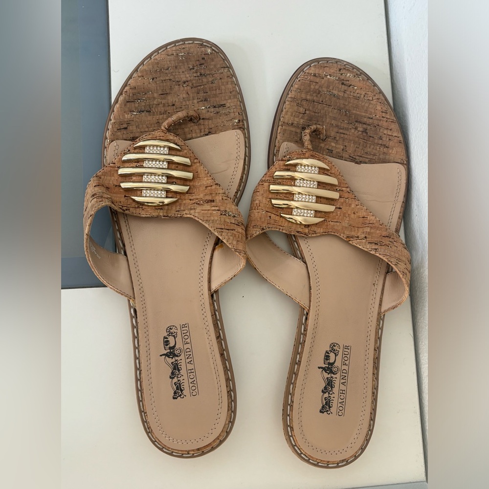COACH AND FOUR VINTAGE CORK HEELED SANDALS FLIP FLOPS SZ 9.5